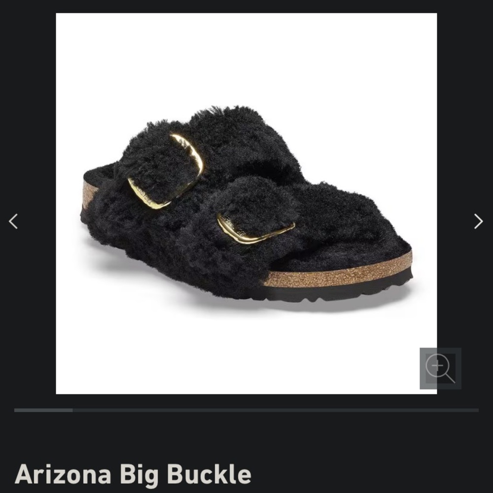 Birkenstock Arizona big buckle sandals 6 6.5 37 black shearling